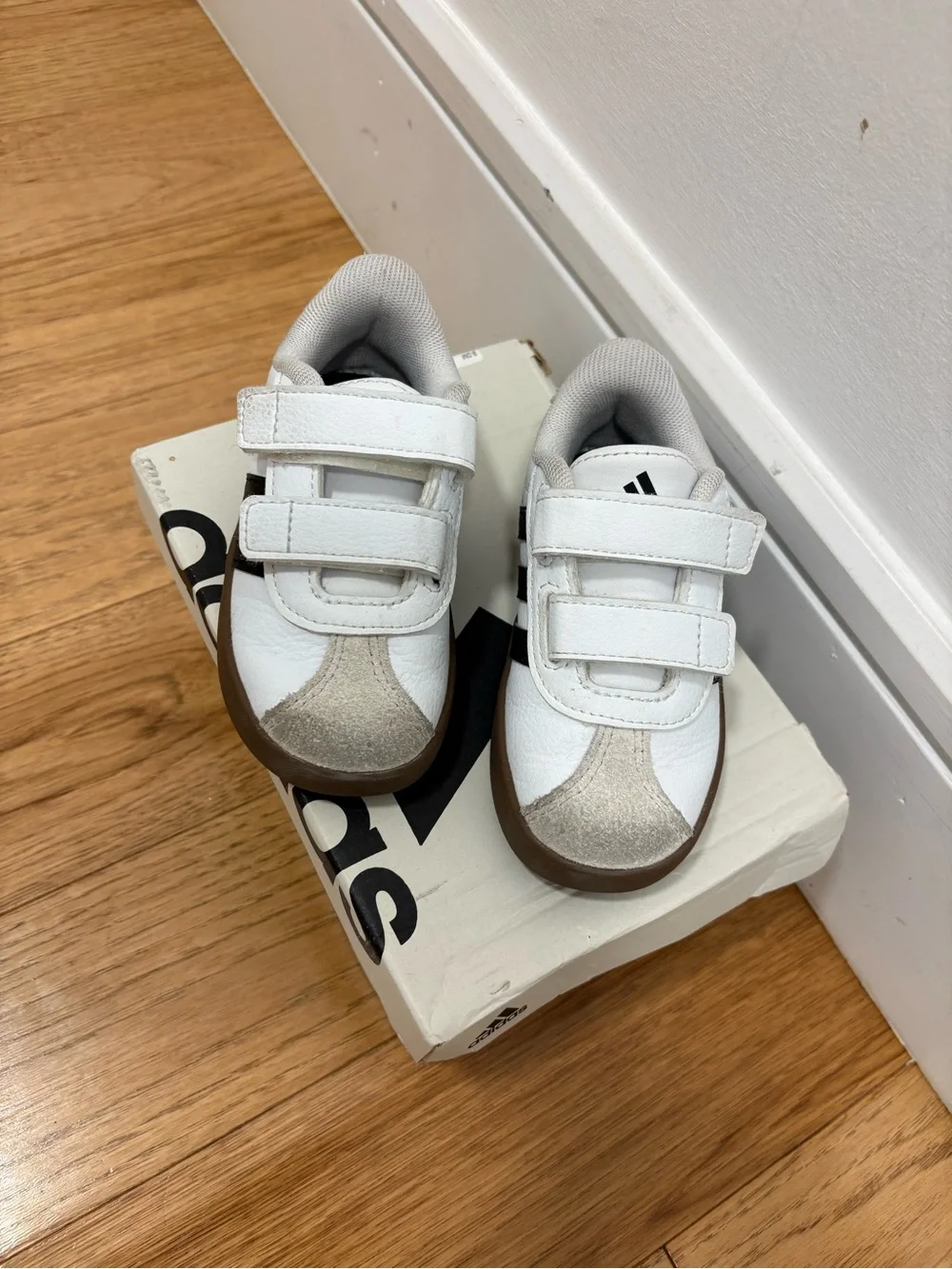 adidas Kids White Black and Brown VL Court 3.0 Velcro Sneakers